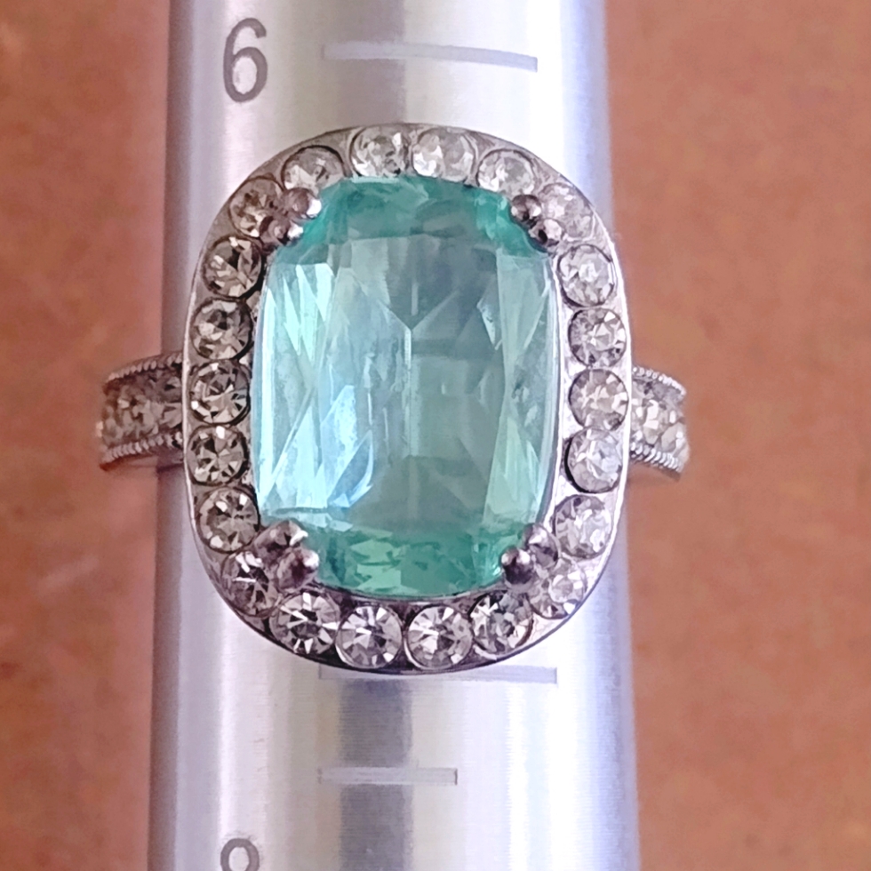 Sterling Silver 925 Aqua Blue Translucent Ring
